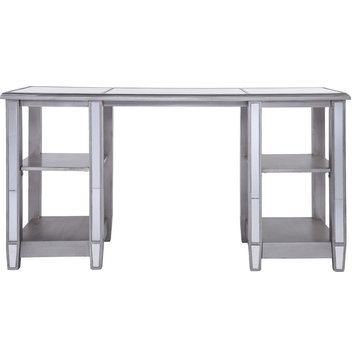 Wedlyn Mirrored Desk - Matte Silver with Mirror