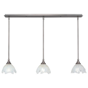 3 Light Mini Pendant In Brushed Nickel, 7" Gold Ice Glass