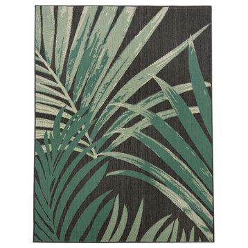In- & Outdoor Rug With With Jungle Design, Green Black, 6'7"x9'6"