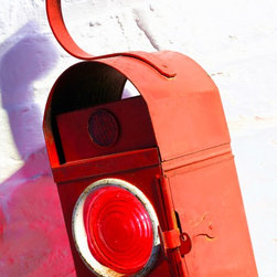Scarlett Red Vintage Urban Up-cycled Industrial Road Workers / Railway Lantern - Table Lamps