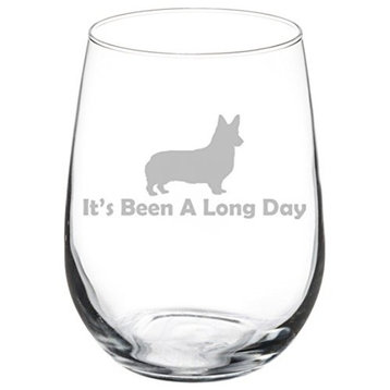 Wine Glass Goblet Funny It's Been a Long Day Corgi, 17 Oz Stemless