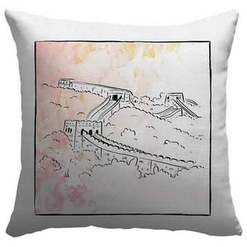 "Great Wall - Brushstroke Buildings" Outdoor Pillow 16"x16"