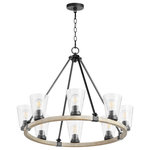 Quorum - Paxton Transitional Chandelier, Textured Black With Weathered Oak Finish - PAXTON 8LT GLS - TXB/WO