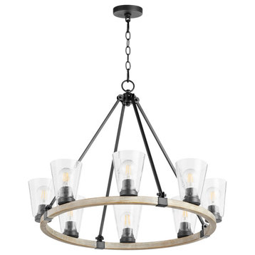 Paxton Transitional Chandelier, Textured Black With Weathered Oak Finish