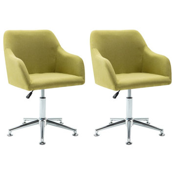 vidaXL Dining Chair 2 Pcs 360 Degrees Swivel Accent Chair with Arms Green Fabric