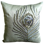 The HomeCentric - Gray Peacock Pillows Cover, Art Silk Throw Pillow Covers 18"x18", Peacock - Peacock is an exclusive 100% handmade decorative pillow cover designed and created with intrinsic detailing. A perfect item to decorate your living room, bedroom, office, couch, chair, sofa or bed. The real color may not be the exactly same as showing in the pictures due to the color difference of monitors. This listing is for Single Pillow Cover only and does not include Pillow or Inserts.