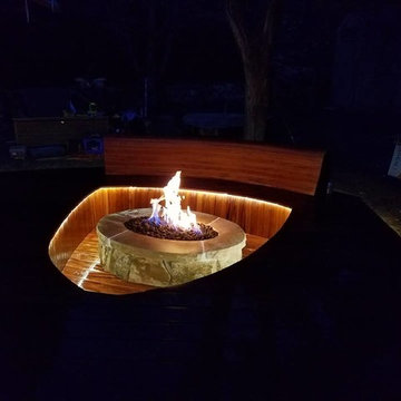 Tigerwood seating and fireplace
