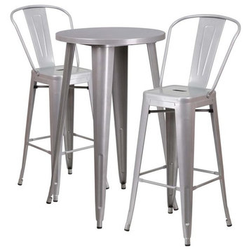 Bowery Hill 3 Piece 24" Round Metal Patio Pub Set in Silver