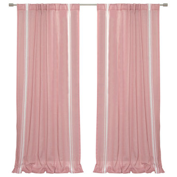 Sheer Faux Linen Reverse Triple Stripe Curtains, Pink/Ivory