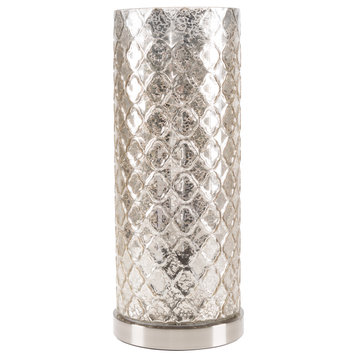 Glass Table Lamp with Silver Finish and Embossed Trellis Pattern by Lavish Home
