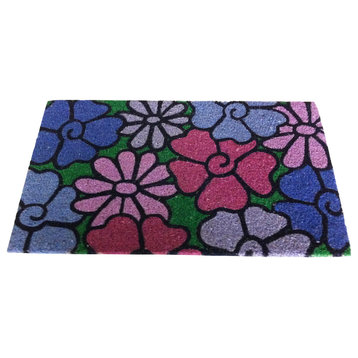 Homenmore Lovely Blue Floral Pattern Outdoor Coir Mat, Multi Color, 18"x30"