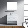 Virtu Gloria 36" Single Bathroom Vanity, White, Brushed Nickel Faucet, Mirror