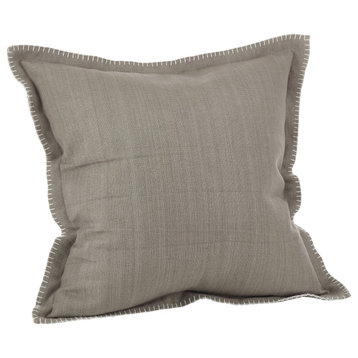 Celena Collection Whip Stitched Flange Design Throw Pillow, Grey, 20", Down Filled