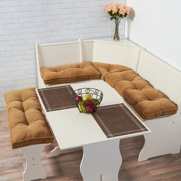 Khaki Bench Cushions In Kitchen Nook