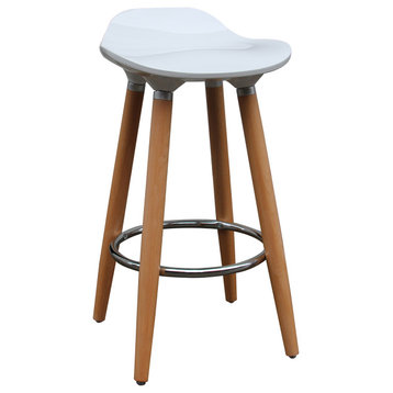 ABS Plastic and Wood Backless 26" Counter Stool, Set of 2, White