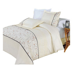 Royal Tradition - 100% Cotton Anna Embroidered Duvet Cover Set, King/Cal King - Duvet Covers And Duvet Sets