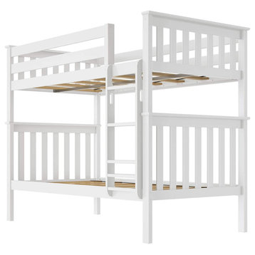 Twin Over Twin Size Bunk Bed, Slatted Headboard With Reversible Ladder, White