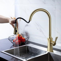 Antique Brass Nickel Brushed Golden 360&deg; Rotatable Pull Down Kitchen Faucet FG35 - Kitchen Faucets