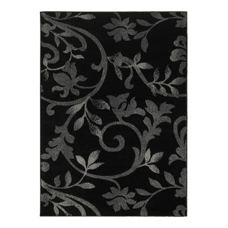 Lavish Modern Black Floral Wool Area Rug 5'x8' + Reviews