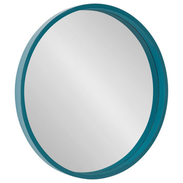 Travis Round Wood Accent Wall Mirror, Teal 21.6 Diameter