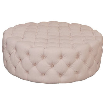 American Home Classic Jasper 16" Small Round Traditional Velvet Ottoman in Pink