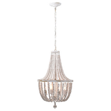 PD031/4WH Samsa 16" 4-Light Indoor Weathered White and Matte Gold Chandelier