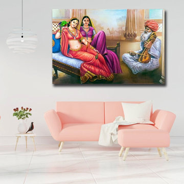 Rajasthan Indian Village Women Listening to Music Canvas Print