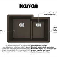 Karran 32" Undermount Large/Small Bowl Quartz Kitchen Sink, Brown