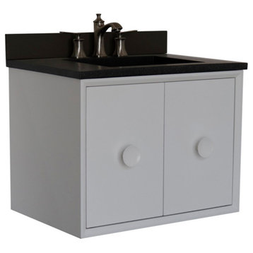 31" Single Vanity, White Finish With Black Concrete Top And Rectangle Sink