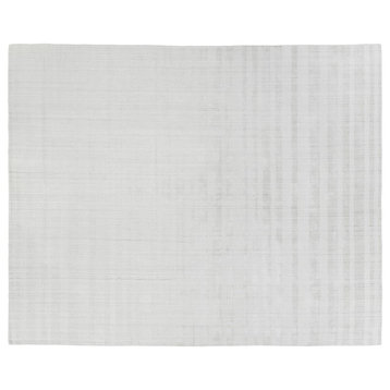 Robin Stripe Hand Loomed Wool and Bamboo Silk Gray/Ivory Area Rug, 10'x14'