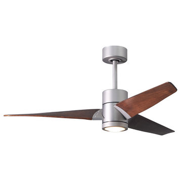 Super Janet 3-Bladed Paddle Fan With LED Light Kit, Brushed Nickel Finish With Walnut Blades, 42"