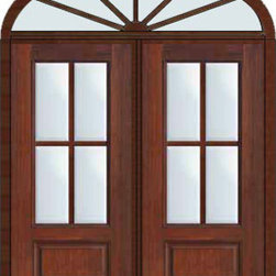 Prehung French Transom Double Door 80 Fiberglass 3/4 Lite 4 Lite - Patio Doors