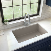Karran Undermount Quartz 32" Single Bowl Kitchen Sink Kit, Concrete