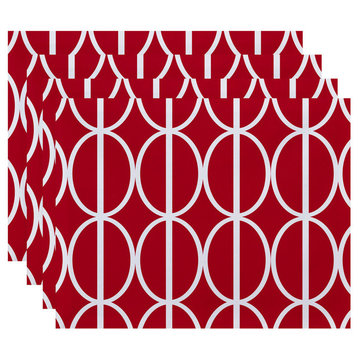 18"x14" Ovals Go 'Round Geometric Print Placemats, Set of 4, Pink/Fushcia