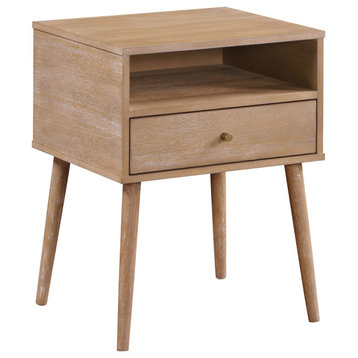 Rena Mid-Century Modern 1-drawer Side Table with Shelf in Ash Finish
