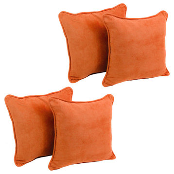 18" Double-Corded Microsuede Square Throw Pillows Set of 4, Tangerine Dream