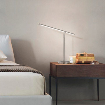 Portable Sentry Contemporary Dimmable LED Table Lamp, Satin Nickel