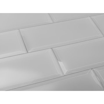 Frosted Elegance 3 in x 12 in Beveled Glass Subway Tile in Matte Gray