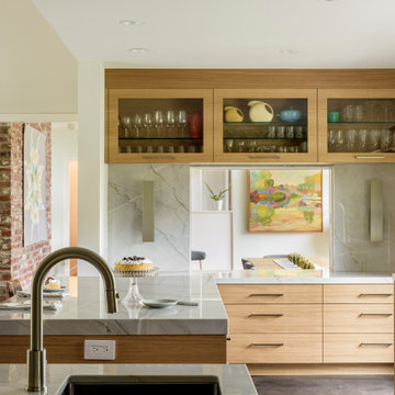 Pass Through Breakfast Bar with Glass Front Upper Cabinets