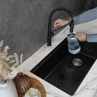 STYLISH Single Handle Pull-Down Dual Mode Kitchen Faucet in Matte Black/Gold