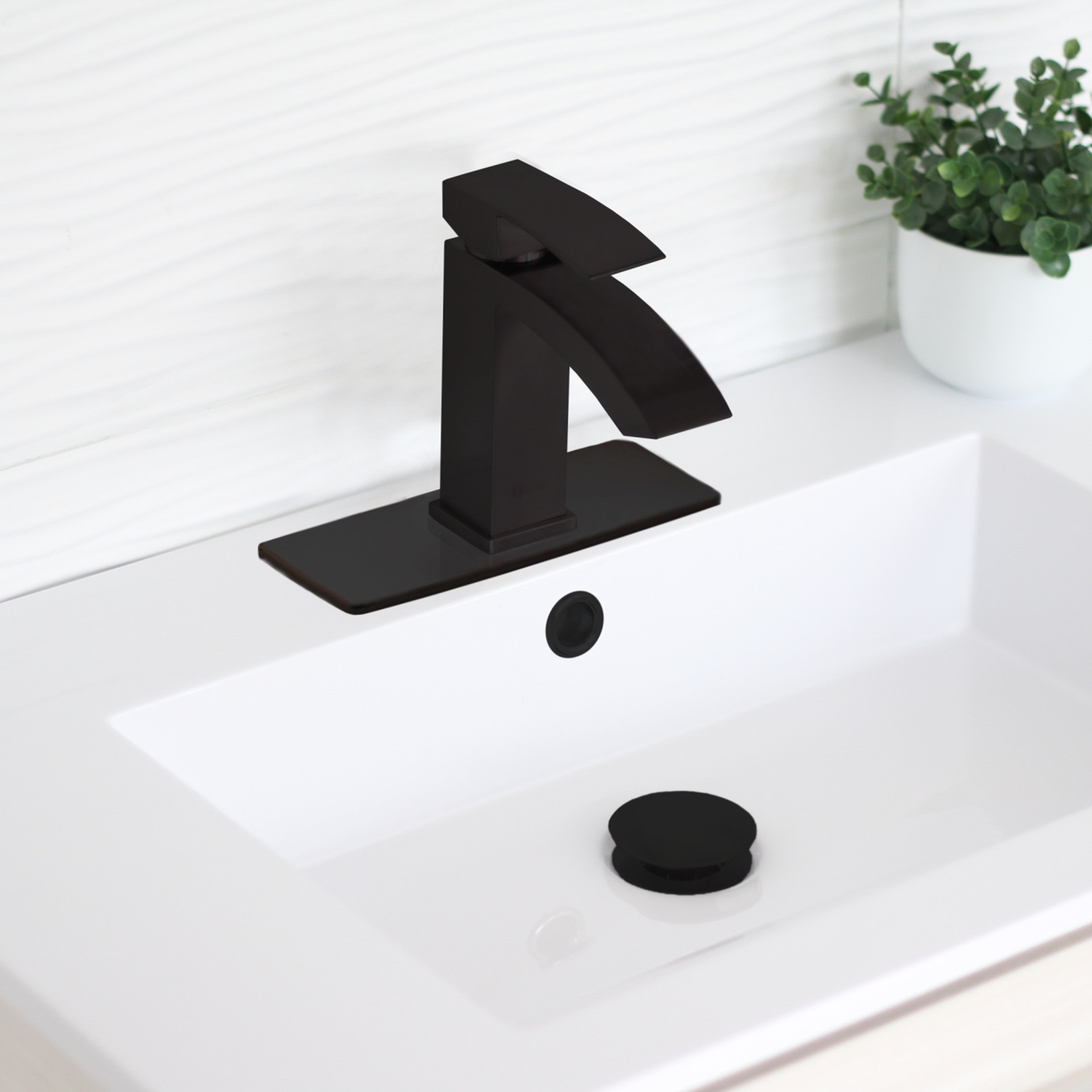 STYLISH 6 1/8" Matte Black Bathroom Square Deck Plate