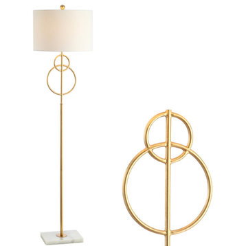 Haines 60" Modern Circle Marble and Metal LED Floor Lamp, Gold