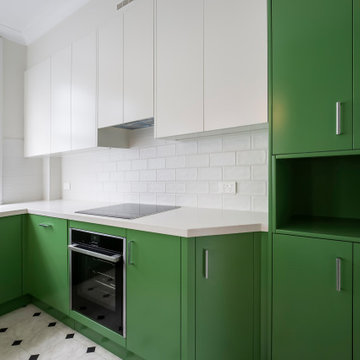 Kitchen with Wisper White and Blade Green Poly cupboards