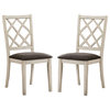 Ara 18" Dining Chair, Set of 2, Crossbuck Back, White Wood, Gray Fabric