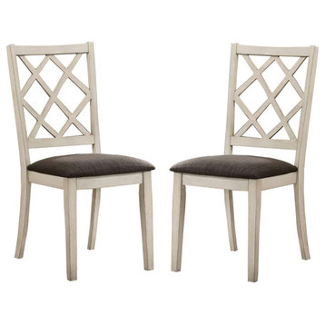 Ara 18" Dining Chair, Set of 2, Crossbuck Back, White Wood, Gray Fabric