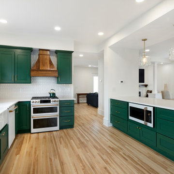 Transitional Craftsman Kitchen Remodel in Minneapolis with Green Cabinets & Cust