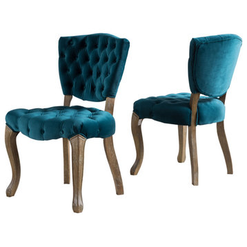 GDF Studio Elizabeth Tufted New Velvet Fabric Dining Chairs, Set of 2, Dark Teal