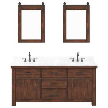 Aberdeen Carrara Marble Countertop Vanity with Barn Mirrors & Faucet