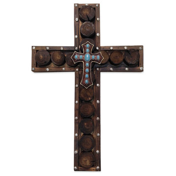 Studded Wood Cross With Small Cross Overlay