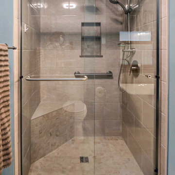 Updated Master Bath with Quartz Countertops, Freestanding Tub & Tiled Shower